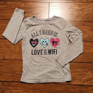 5/$15 Carter's Kid size 10/12 gray long sleeve tshirt "All I Need is Love & WiFi